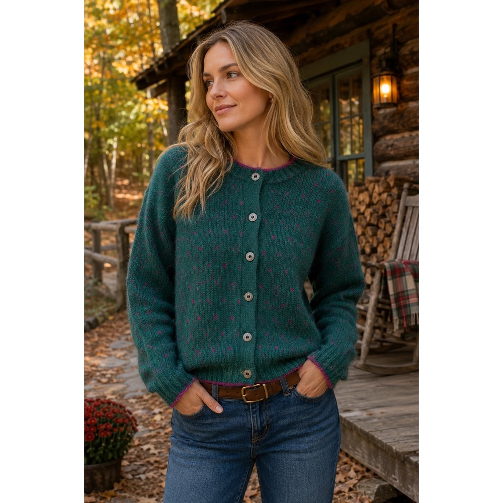 Woolrich Forest Green Cardigan with Pink Accent